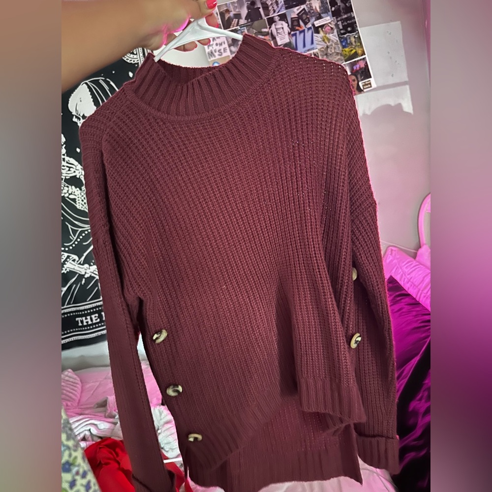 Maroon Sweater with Accent Buttons